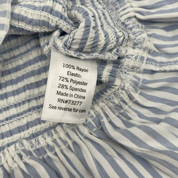 Smocked Flutter Short Sleeve Top Blue Striped Size M - Picture 3 of 7